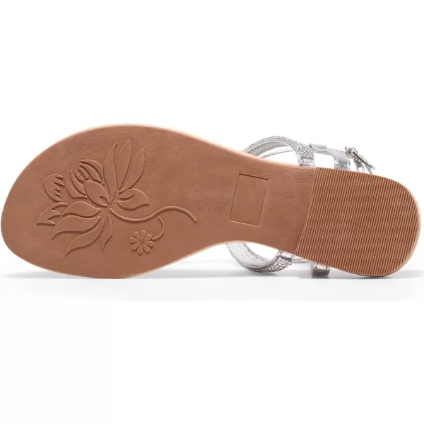 Harvest Land Women's Sandals Dressy T Strap with Rhinestone Sparkly Wedding Flat Sandals Ankle Strap Summer Gladiator Fashion Shoes