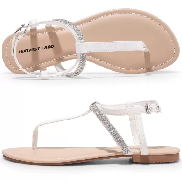 Harvest Land Women's Sandals Dressy T Strap with Rhinestone Sparkly Wedding Flat Sandals Ankle Strap Summer Gladiator Fashion Shoes