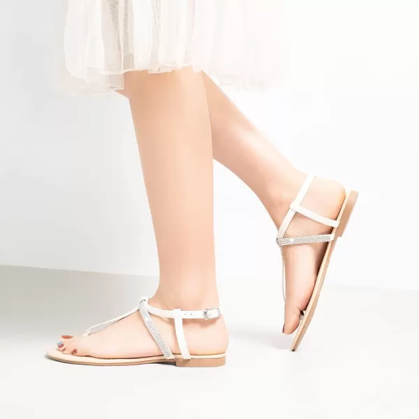 Harvest Land Women's Sandals Dressy T Strap with Rhinestone Sparkly Wedding Flat Sandals Ankle Strap Summer Gladiator Fashion Shoes