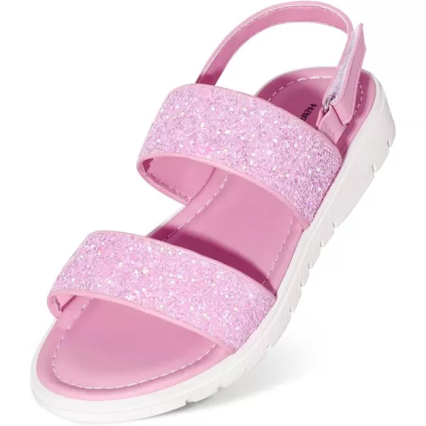 Harvest Land Girls Glitter Sandals Two Strap Open Toe Hook and Loop Summer Flats Shoes with Slingback 