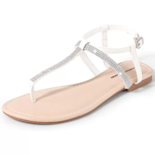 Harvest Land Women's Sandals Dressy T Strap with Rhinestone Sparkly Wedding Flat Sandals Ankle Strap Summer Gladiator Fashion Shoes