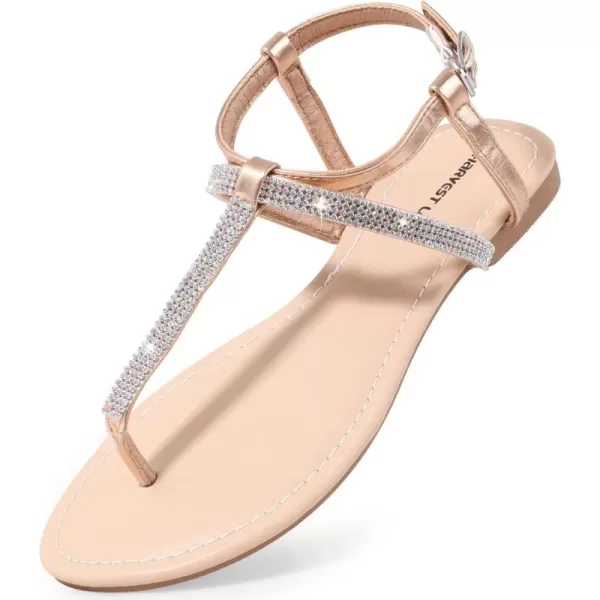 Harvest Land Women's Sandals Dressy T Strap with Rhinestone Sparkly Wedding Flat Sandals Ankle Strap Summer Gladiator Fashion Shoes