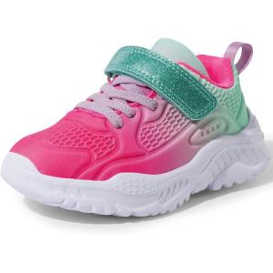 imageHarvest Land Toddler Glitter Tennis Shoes Slip On Boys Girls Sneakers Casual Running Shoes Woven Breathable with Soft Soled Sports HookLoop Outdoor ShoesRedgreen