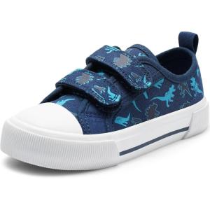 imageHarvest Land Toddler Kids Canvas Sneakers for Boys and Girls  Casual Walking Shoes with Double HookandLoop Straps NonSlip Lightweight Trainers for Baby ampamp Little KidsBlue Dinosaur