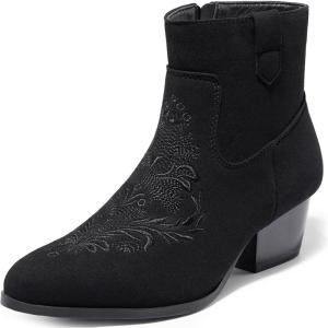 imageHarvest Land Womens Ankle Boots Low Heels Suede Chunky Fashion BootiesBlacka