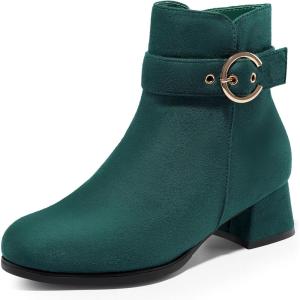 imageHarvest Land Womens Ankle Boots Low Heels Suede Chunky Fashion BootiesGreen