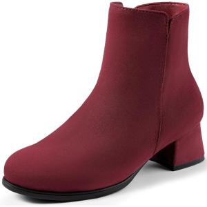 imageHarvest Land Womens Ankle Boots Low Heels Suede Chunky Fashion BootiesWine Red