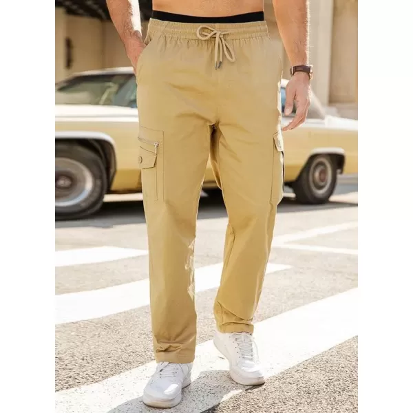 JMIERR Cargo Pants for Men Casual Cotton Relaxed Fit Pants Stretch Elastic Waist Lightweight Work Pants Multi Pockets