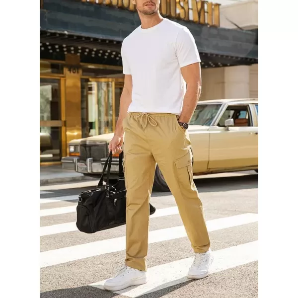 JMIERR Cargo Pants for Men Casual Cotton Relaxed Fit Pants Stretch Elastic Waist Lightweight Work Pants Multi Pockets