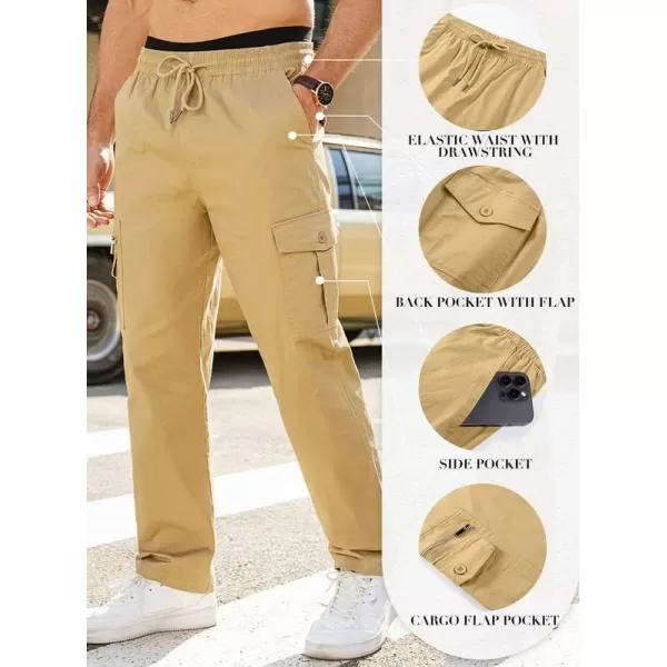 JMIERR Cargo Pants for Men Casual Cotton Relaxed Fit Pants Stretch Elastic Waist Lightweight Work Pants Multi Pockets