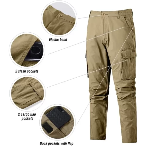 JMIERR Cargo Pants for Men Casual Cotton Relaxed Fit Pants Stretch Elastic Waist Lightweight Work Pants Multi Pockets
