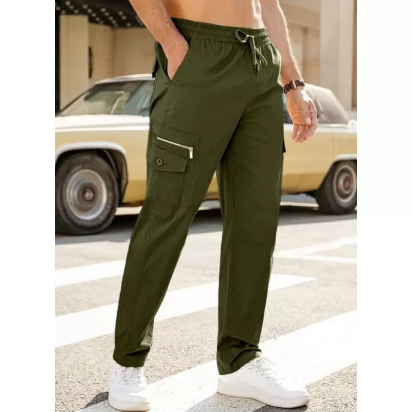 JMIERR Cargo Pants for Men Casual Cotton Relaxed Fit Pants Stretch Elastic Waist Lightweight Work Pants Multi Pockets