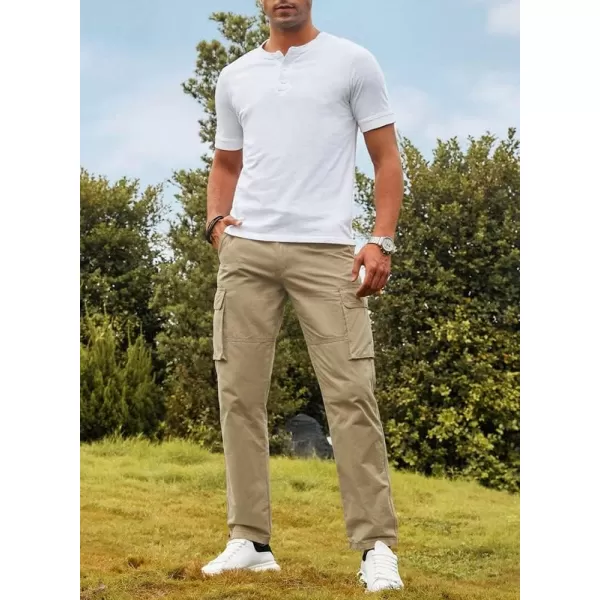 JMIERR Cargo Pants for Men Casual Cotton Relaxed Fit Pants Stretch Elastic Waist Lightweight Work Pants Multi Pockets