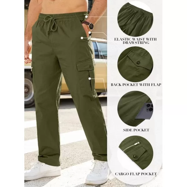 JMIERR Cargo Pants for Men Casual Cotton Relaxed Fit Pants Stretch Elastic Waist Lightweight Work Pants Multi Pockets