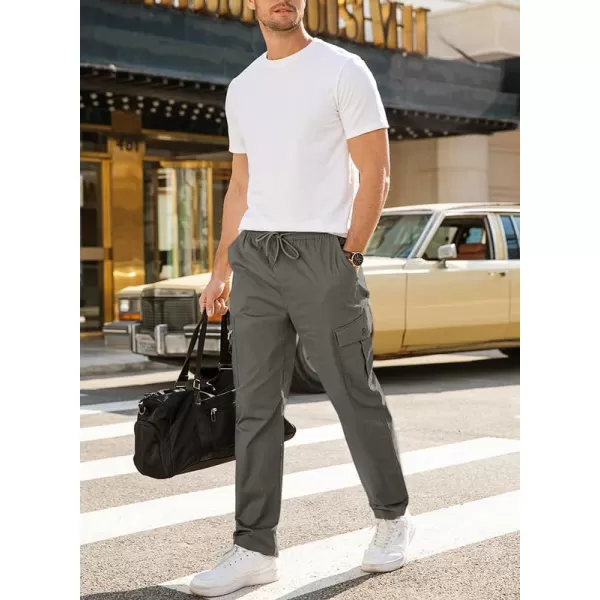 JMIERR Cargo Pants for Men Casual Cotton Relaxed Fit Pants Stretch Elastic Waist Lightweight Work Pants Multi Pockets