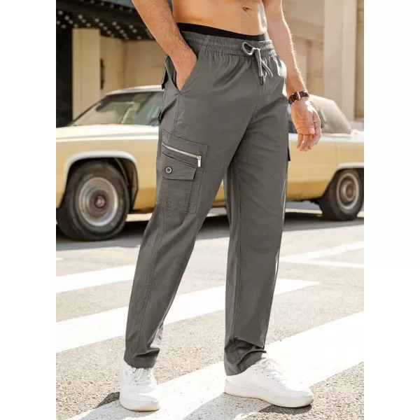 JMIERR Cargo Pants for Men Casual Cotton Relaxed Fit Pants Stretch Elastic Waist Lightweight Work Pants Multi Pockets