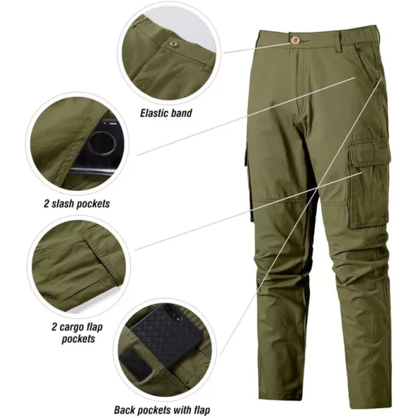 JMIERR Cargo Pants for Men Casual Cotton Relaxed Fit Pants Stretch Elastic Waist Lightweight Work Pants Multi Pockets