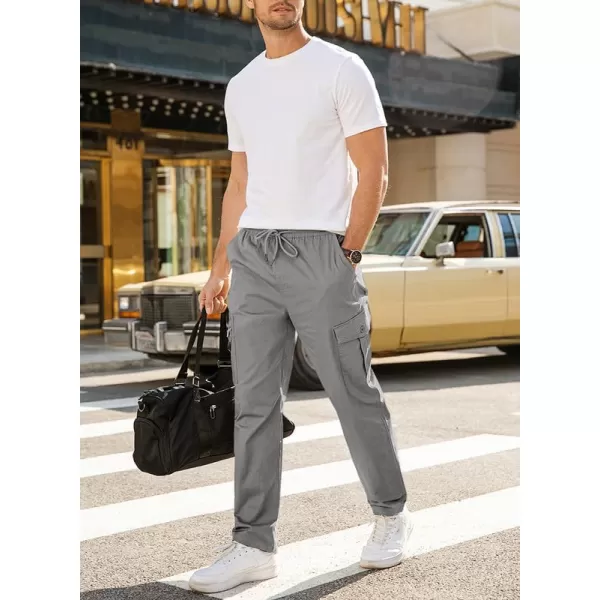 JMIERR Cargo Pants for Men Casual Cotton Relaxed Fit Pants Stretch Elastic Waist Lightweight Work Pants Multi Pockets
