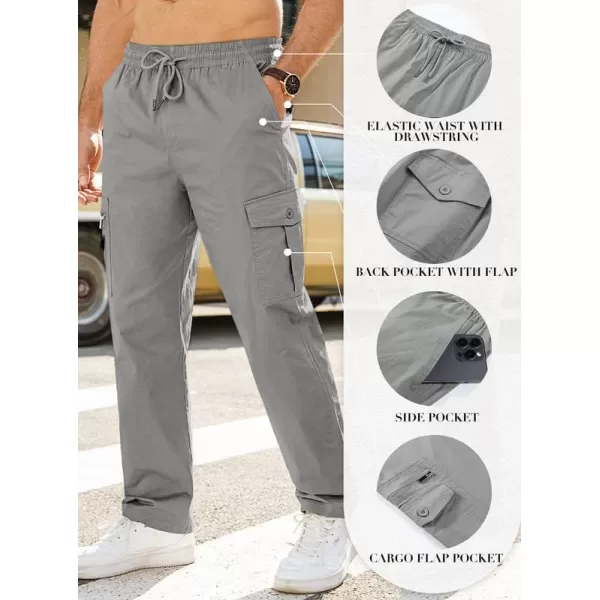 JMIERR Cargo Pants for Men Casual Cotton Relaxed Fit Pants Stretch Elastic Waist Lightweight Work Pants Multi Pockets