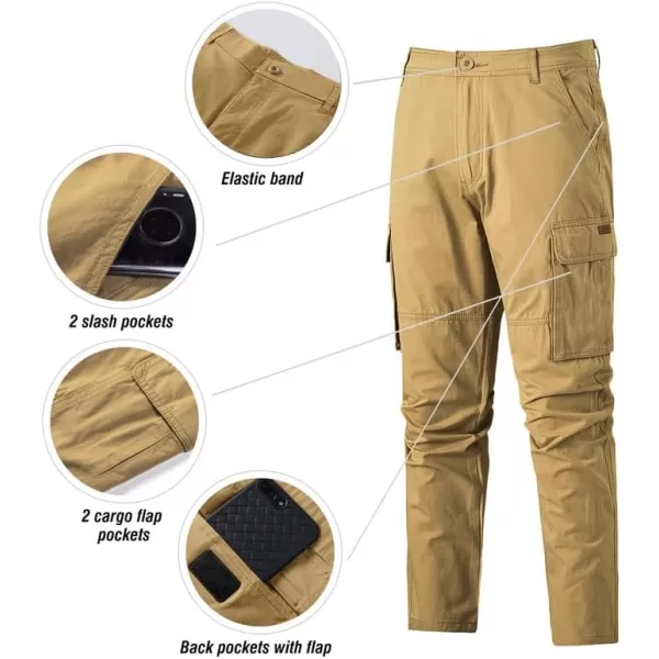 JMIERR Cargo Pants for Men Casual Cotton Relaxed Fit Pants Stretch Elastic Waist Lightweight Work Pants Multi Pockets