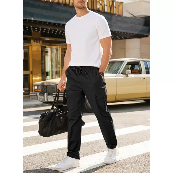 JMIERR Cargo Pants for Men Casual Cotton Relaxed Fit Pants Stretch Elastic Waist Lightweight Work Pants Multi Pockets