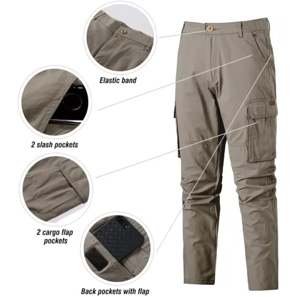 JMIERR Cargo Pants for Men Casual Cotton Relaxed Fit Pants Stretch Elastic Waist Lightweight Work Pants Multi Pockets