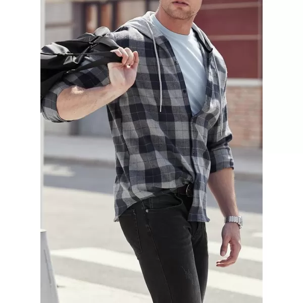 JMIERR Flannel Hoodies for Men Casual Button Down PlaidLong Sleeve Lightweight Shirts Jackets