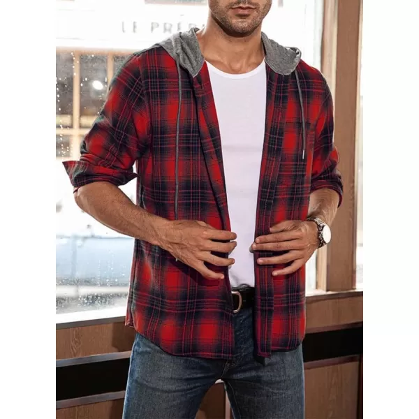 JMIERR Flannel Hoodies for Men Casual Button Down PlaidLong Sleeve Lightweight Shirts Jackets