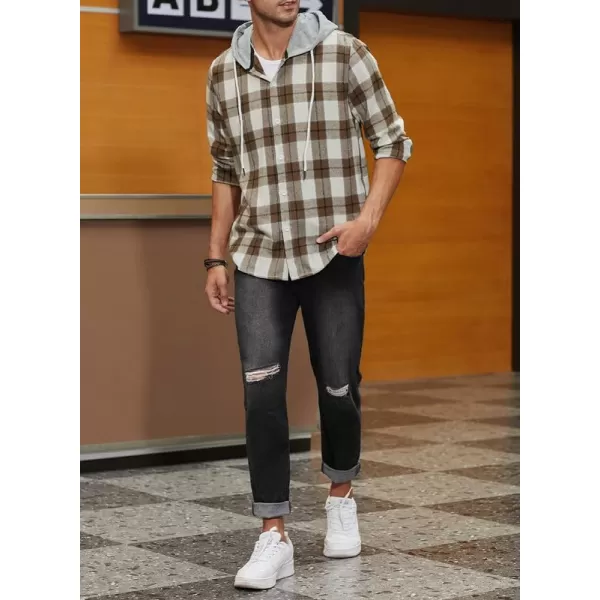 JMIERR Flannel Hoodies for Men Casual Button Down PlaidLong Sleeve Lightweight Shirts Jackets