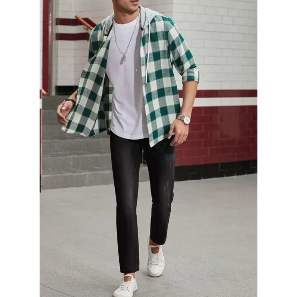 JMIERR Flannel Hoodies for Men Casual Button Down PlaidLong Sleeve Lightweight Shirts Jackets