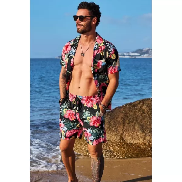 JMIERR Men Hawaiian Matching Set, Casual Summer Beach 2 Piece Outfits Button Down Short Sleeve Shirts and Shorts