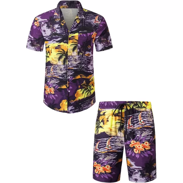 JMIERR Men Hawaiian Matching Set, Casual Summer Beach 2 Piece Outfits Button Down Short Sleeve Shirts and Shorts