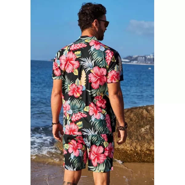 JMIERR Men Hawaiian Matching Set, Casual Summer Beach 2 Piece Outfits Button Down Short Sleeve Shirts and Shorts