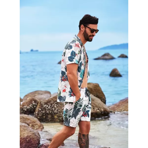 JMIERR Men Hawaiian Matching Set, Casual Summer Beach 2 Piece Outfits Button Down Short Sleeve Shirts and Shorts