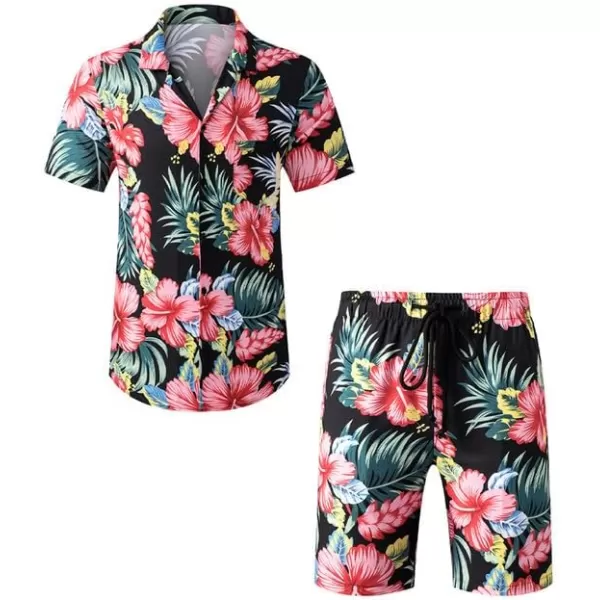 JMIERR Men Hawaiian Matching Set, Casual Summer Beach 2 Piece Outfits Button Down Short Sleeve Shirts and Shorts