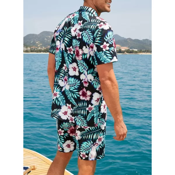 JMIERR Men Hawaiian Matching Set, Casual Summer Beach 2 Piece Outfits Button Down Short Sleeve Shirts and Shorts