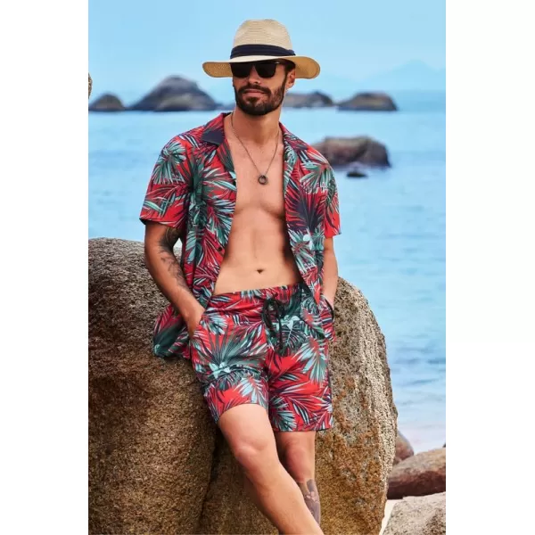 JMIERR Men Hawaiian Matching Set, Casual Summer Beach 2 Piece Outfits Button Down Short Sleeve Shirts and Shorts