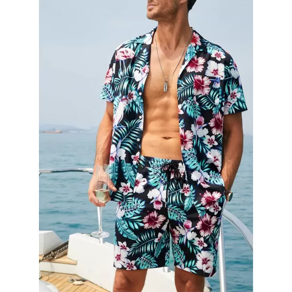 JMIERR Men Hawaiian Matching Set, Casual Summer Beach 2 Piece Outfits Button Down Short Sleeve Shirts and Shorts