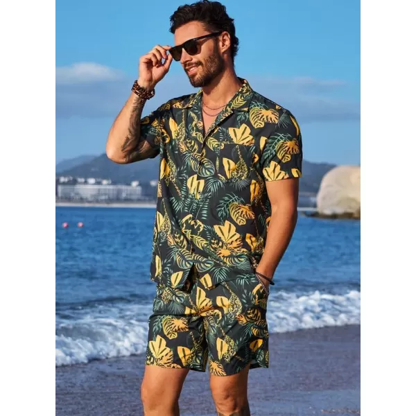 JMIERR Men Hawaiian Matching Set, Casual Summer Beach 2 Piece Outfits Button Down Short Sleeve Shirts and Shorts