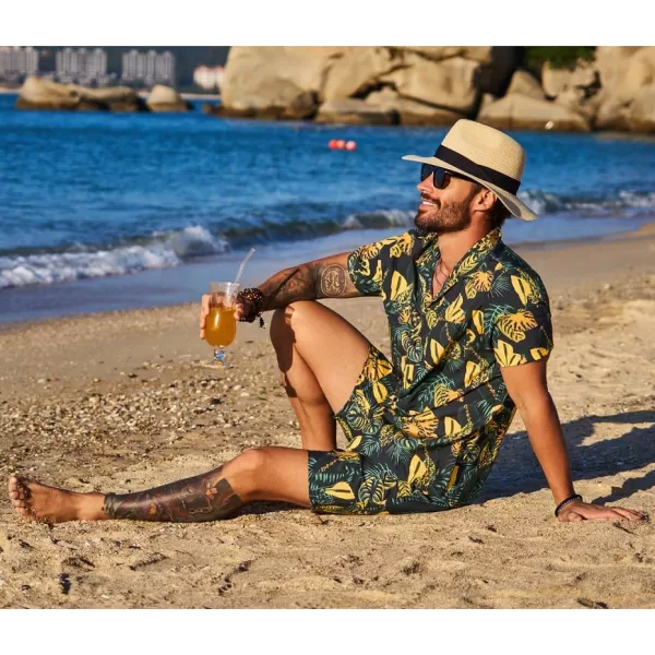 JMIERR Men Hawaiian Matching Set, Casual Summer Beach 2 Piece Outfits Button Down Short Sleeve Shirts and Shorts