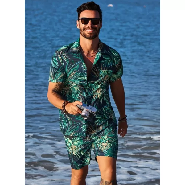 JMIERR Men Hawaiian Matching Set, Casual Summer Beach 2 Piece Outfits Button Down Short Sleeve Shirts and Shorts