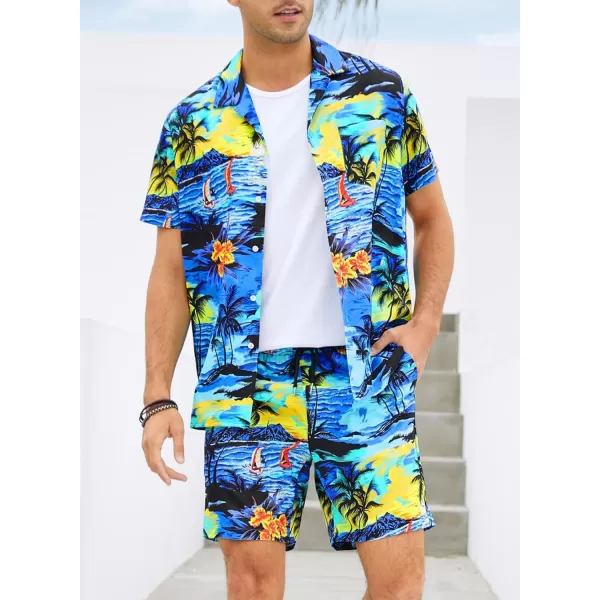 JMIERR Men Hawaiian Matching Set, Casual Summer Beach 2 Piece Outfits Button Down Short Sleeve Shirts and Shorts