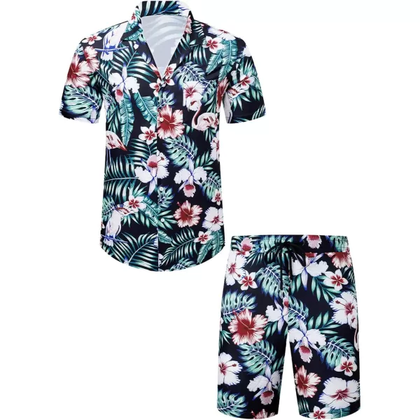 JMIERR Men Hawaiian Matching Set, Casual Summer Beach 2 Piece Outfits Button Down Short Sleeve Shirts and Shorts