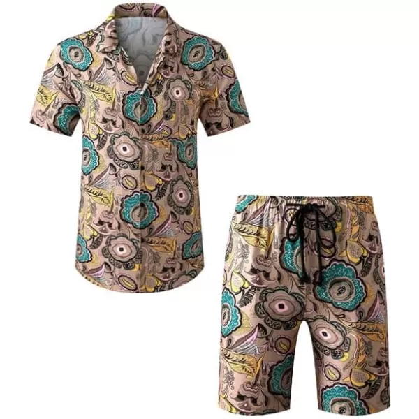 JMIERR Men Hawaiian Matching Set, Casual Summer Beach 2 Piece Outfits Button Down Short Sleeve Shirts and Shorts