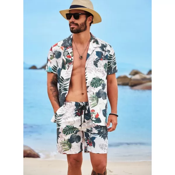 JMIERR Men Hawaiian Matching Set, Casual Summer Beach 2 Piece Outfits Button Down Short Sleeve Shirts and Shorts