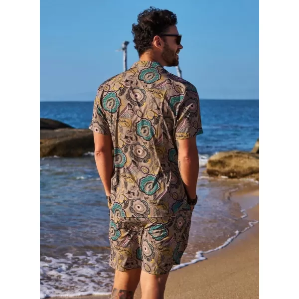 JMIERR Men Hawaiian Matching Set, Casual Summer Beach 2 Piece Outfits Button Down Short Sleeve Shirts and Shorts