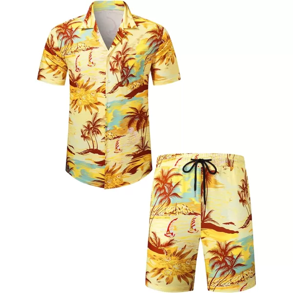 JMIERR Men Hawaiian Matching Set, Casual Summer Beach 2 Piece Outfits Button Down Short Sleeve Shirts and Shorts