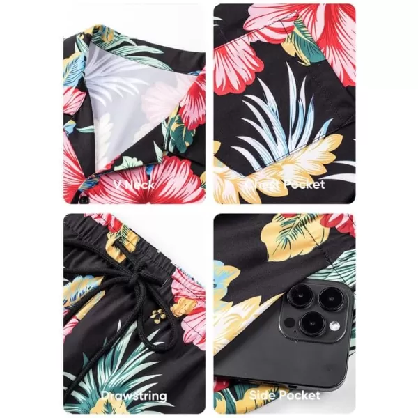 JMIERR Men Hawaiian Matching Set, Casual Summer Beach 2 Piece Outfits Button Down Short Sleeve Shirts and Shorts