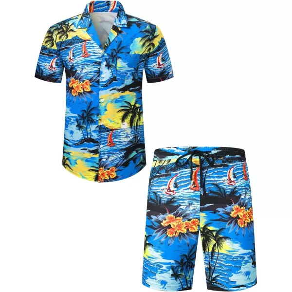 JMIERR Men Hawaiian Matching Set, Casual Summer Beach 2 Piece Outfits Button Down Short Sleeve Shirts and Shorts