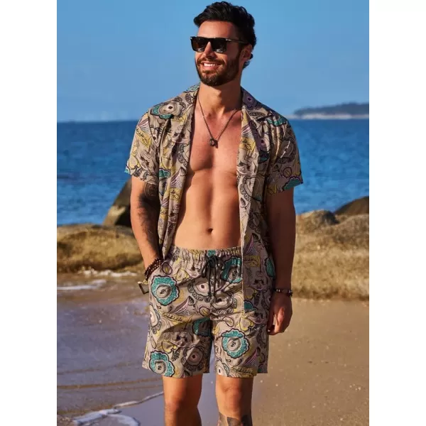JMIERR Men Hawaiian Matching Set, Casual Summer Beach 2 Piece Outfits Button Down Short Sleeve Shirts and Shorts